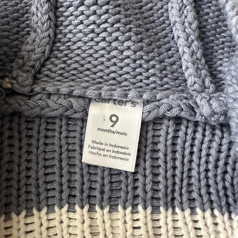 Carter’s 9 Months Baby Boy Knit Hooded Zip Cardigan Sweater Fair Isle NWT